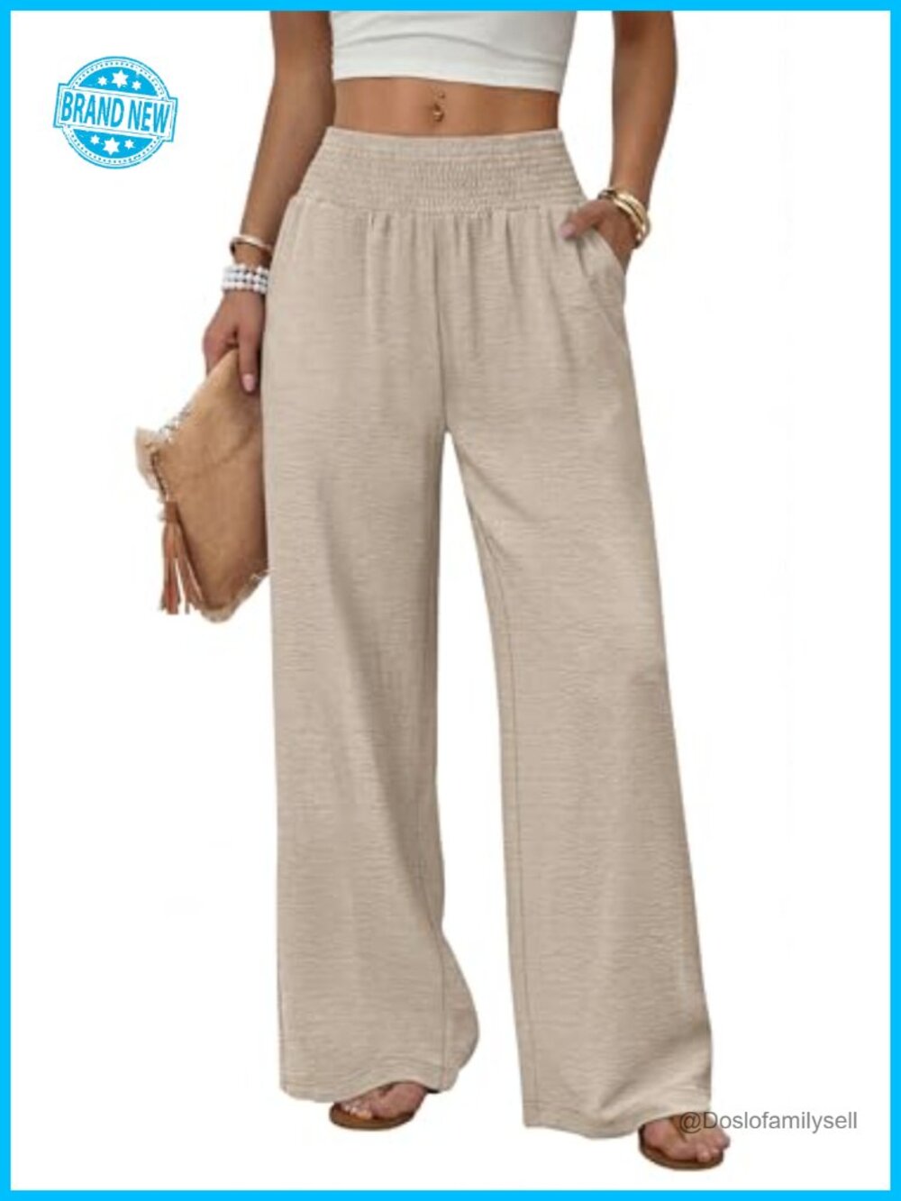 Wide Leg Palazzo Trousers High Waist Pull On Pockets Casual Work Lounge